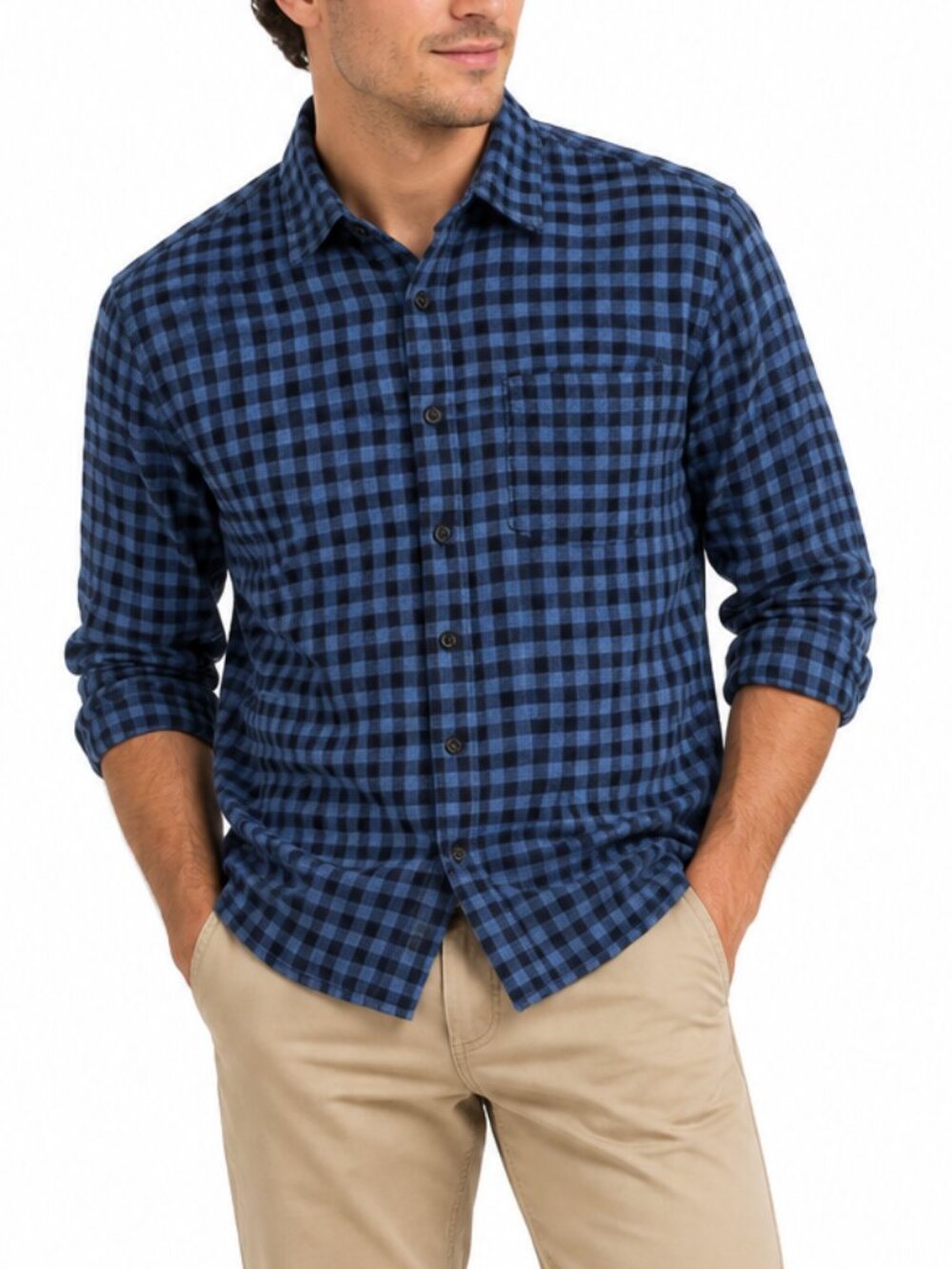J.Crew Slim Fit Gingham Check 100% Cotton Flannel Shirt Blue Size M